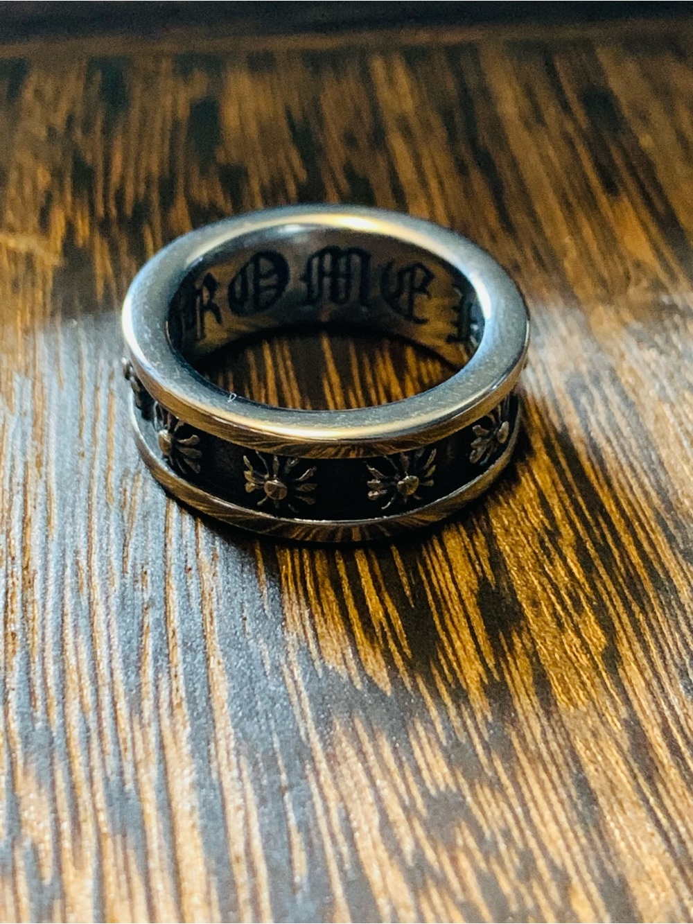 Chrome Hearts Sterling Silver Black Floral Band Ring Unisex Size 8-9